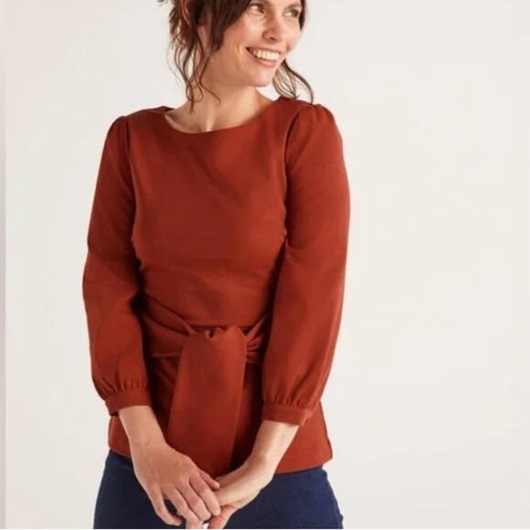 Boden Josephine Belted Ponte Top Clay Rust Top size 6 - Picture 1 of 10